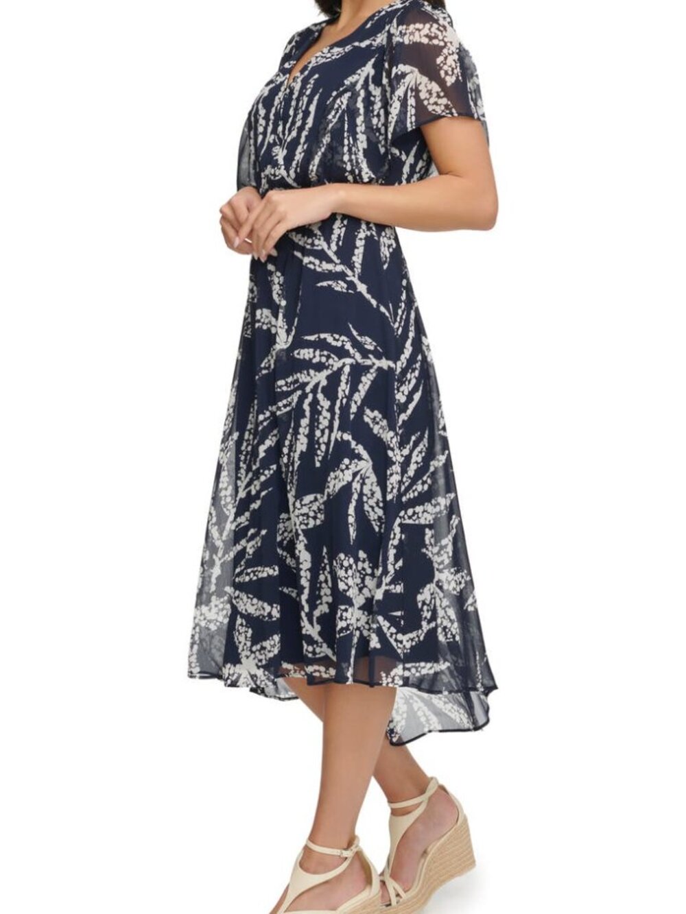 DKNY Flutter Sleeve Chiffon Midi Dress